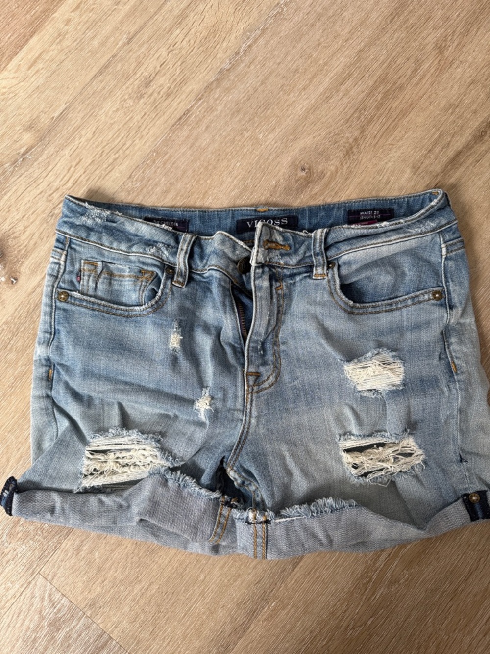 Vigoss Light Blue Distressed Rolled-Hem Denim Shorts